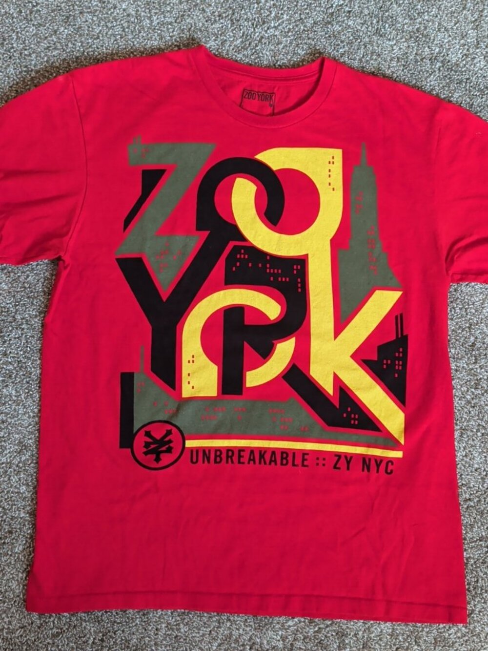 Y2K Zoo York Red Black Size Large Short Sleeve "Unbreakable" Streetwear Tee